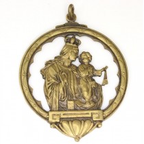 impresionant pandant religios " Sf. Maria cu Pruncul ". bronz, Franta, cca 1900